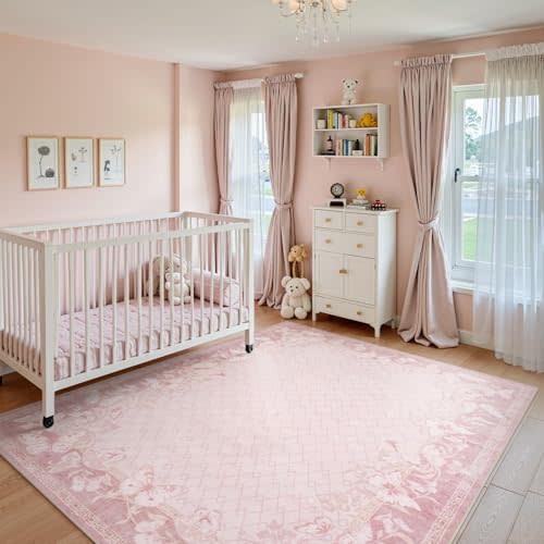 STARUIA 5x7 Washable Pink Rug for Bedroom Girls | Non-Slip Soft Butterfly Area Rug Girls Rug Cute Pink Carpets for Kids Room Playroom Dorm Dining Room Living Room Indoor Decor