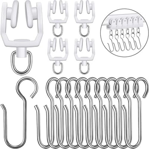 Jetec 120 Pcs Curtain Track Sets Ceiling Mount Curtain Track Hooks and Rollers Metal Shower S Hooks Straight Curved Rollers
