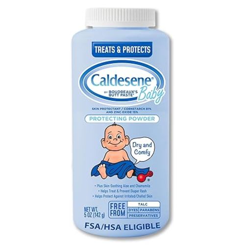 Caldesene Dry & Comfy BABY POWDER with Zinc Oxide & Cornstarch, Free from Talc & Preservatives, 5 Oz.