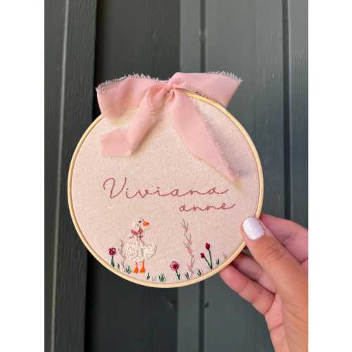 Hand Embroidered Goose Name Hoop: Custom Nursery Decor