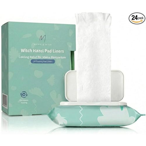 Mama & Wish Witch Hazel Pad Liners for Postpartum Care (24 Count) | Full-Length Cooling Perineal Pads Liner | Postpartum Essentials | Ice Pads Postpartum Liner - Witch Hazel Pads for Postpartum Care