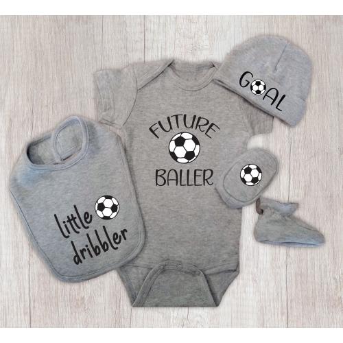 Soccer Little Dribbler Baby Set, Kids Soccer Bodysuit, Personalized Baby Hat, Little Dribbler Bib and Soccer Baby Booties, Baby Shower Gift