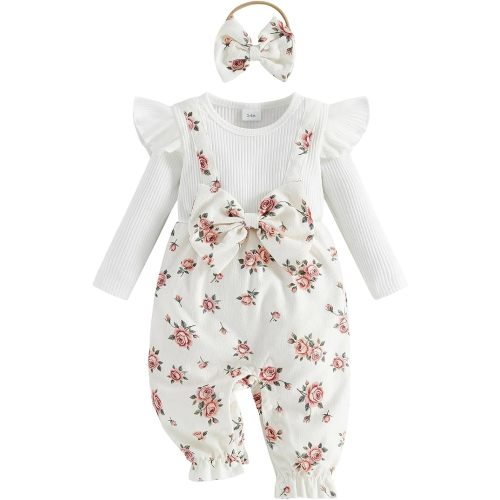 YINGISFITM Newborn Baby Girl Clothes Floral Romper Fack Two Piece Jumpsuit