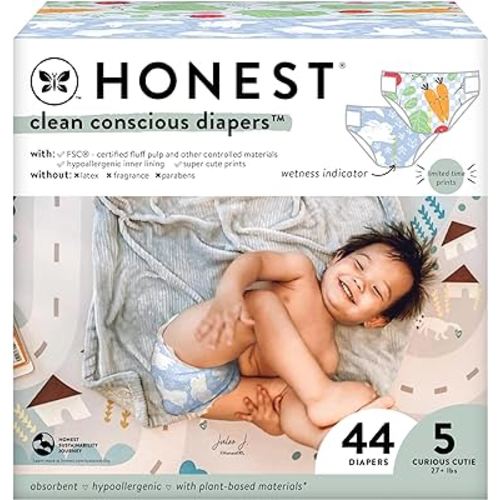 The Honest Company Clean Conscious Diapers | Plant-Based, Sustainable | Spring '24 Limited Edition Prints | Club Box, Size 5 (27+ lbs), 44 Count