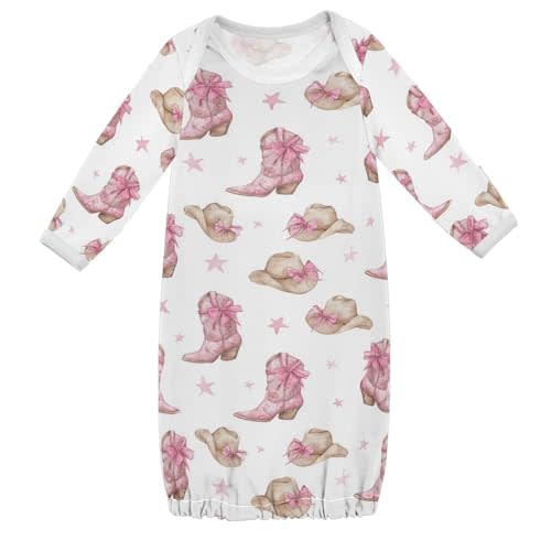 Western Cowboy Stars Cute White Baby Sleeper Gown Popcorn Buckets Long Sleeve Nightgown for Newborn 0-12 Months