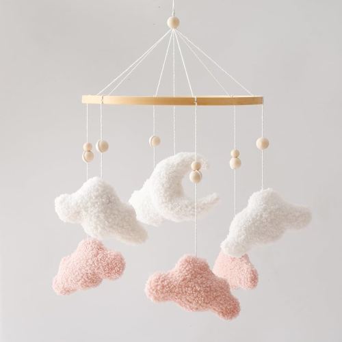 EERKEOD Baby Crib Mobile Bunny Nursery Mobile for Boys Girls Teddy Velvet Mobile Nursery Decor for Infant Bedroom Hanging Baby Mobile for Bassinet Newborn Baby Gift(Pink Clouds)