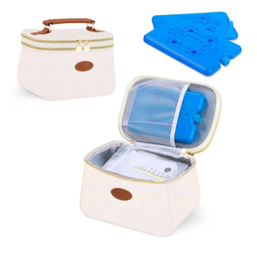 PIIOSER Breast Milk Cooler Bag with 2 Ice Pack, Fit 6 Freeze Breastmilk Storage Bags Up to 8Oz, Insulated Baby Bottles Tote Bag for Daycare and Breastfeeding Mom, Black(Cream-XS)