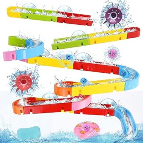 Bath Toys for Kids Ages 2-4-8 Toddler Bathtub Toys Slippery Slide Track DIY Mold Free Shower Toddler Toys with Suction Cups Birthday Gift for Boys Girls Bath Time Ages 2 3 4 5 6 7 8(38PCS)