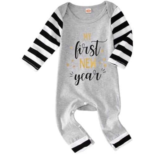 My First New Year Romper for Infant Baby Boy Girl Long Sleeve Shirt Onesie Newborn Outfit Infant Bodysuit Clothes