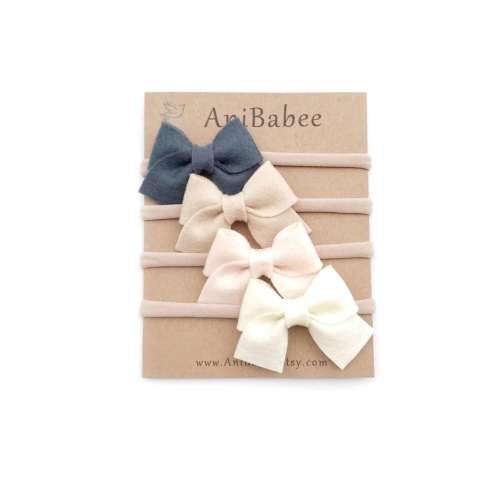 Newborn Felt Bow Headband Set, Nylon Headband, Hair Bows