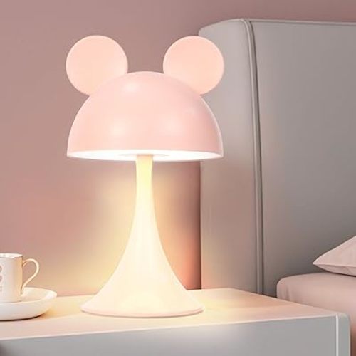 Rechargeable Mouse Shape LED Dimmable Touch Desk Lamp Reading Night Light Cute Bedside Lamp (Pink)