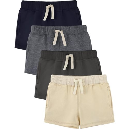 Baby Boys Shorts 4-Pack 0-24M | Cotton Knit Pull-On with Adjustable Drawstring Waist & Pockets, Summer Playwear