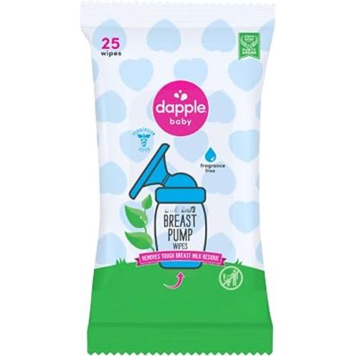 Dapple Baby - Breast Pump Wipes, Wipes Pouch - 25 Count (Pack of 1) | Hypoallergenic & Powered by Plants, Removes Milk Residue, Leaves No Taste, Convenient Wipes Pouch, Fragrance Free