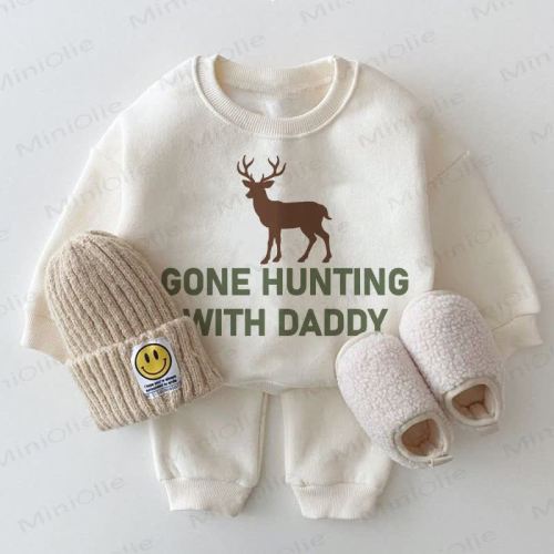 GONE HUNTING WITH DADDY Baby White Sweatshirt 2-piece Set