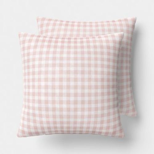 2pk True Gingham Window Pane Toss Throw Pillow Pink - Room Essentials™