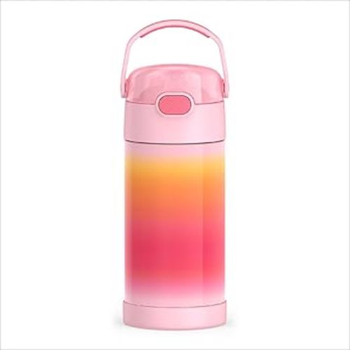 THERMOS FUNTAINER Water Bottle with Straw - 12 Ounce - Kids Stainless Steel Vacuum Insulated Water Bottle with Lid, Pink Ombre
