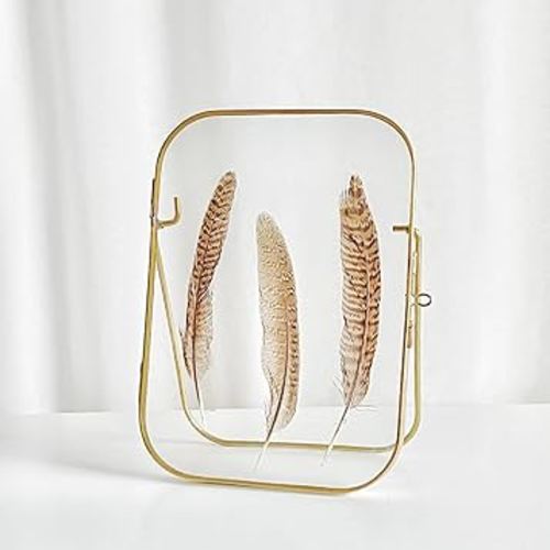 QQP 5X7 Vintage Gold Floating Picture Frame (Vertical) Round Corner Glass & Metal Ornaments Home Decor Tabletop Shelf Display Photo Frame Gifts for Wedding Mother's Day Father's Day