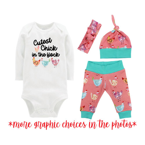Cutest Chick In The Flock Baby Girl Coming Home Outfit Chicken Baby Outfit Going Home Yoga Leggings Knot Hat Headband