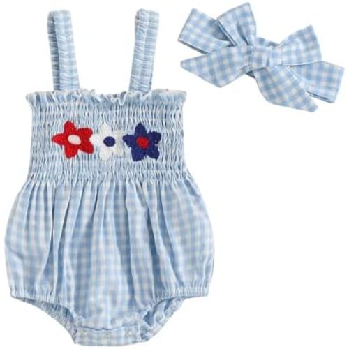 Kuriozud 4th of July Outfits Baby Girl USA Romper Fourth of July Onesie Independence Day Bodysuit Memorial Day Clothes