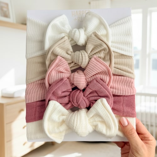 Signature Textures Sampler (Soft Blush) | Mixed Fabric Baby Bow Bundle