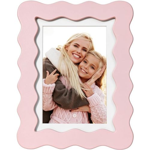 5x7 Cute Picture Frame, Wavy Curved Photo Frame with 4x6 Mat, Pink