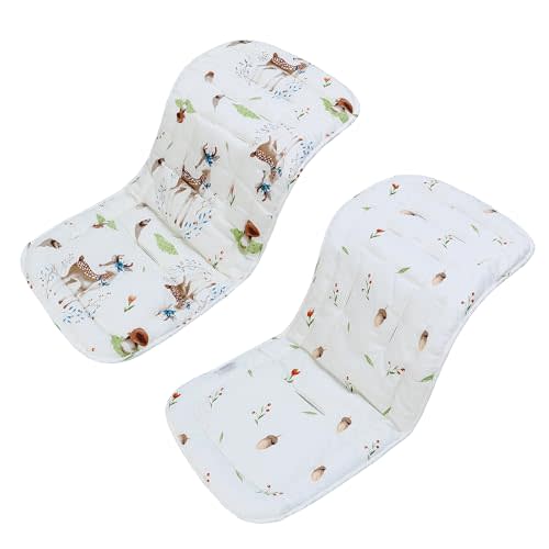 Baby Stroller Cushion,Infant Car Seat Insert-Reversible Universal Breathable and Soft Newborn Stroller Mat,100% Cotton Cover Toddler Seat Pad Liner-34x78cm,1 Pack(Deer+Hazelnut)