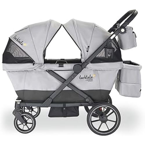 Larktale Caravan Coupe Quad, Compact Stroller Wagon with Reclining Seats for 4 Kids, Gray/Black