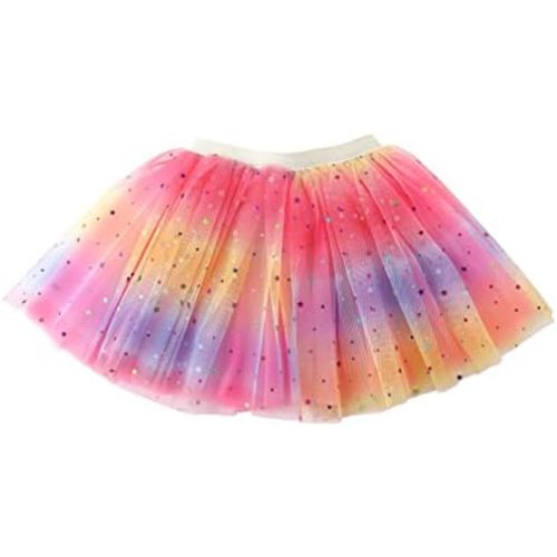 Jastore Girls Layered Rainbow Tutu Skirt Dance Dress Ruffle Tiered Clubwear