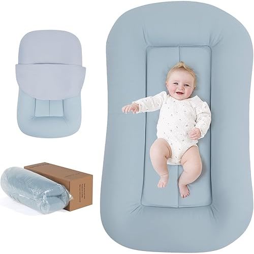 Baby Lounger for Newborn 0-24 Months, Baby Lounger Compliant with 16 CFR 1243, Soft Cotton Portable Infant Lounger for Supervised Awake Time, Washable Cover (Navy Blue), Pallet of Product