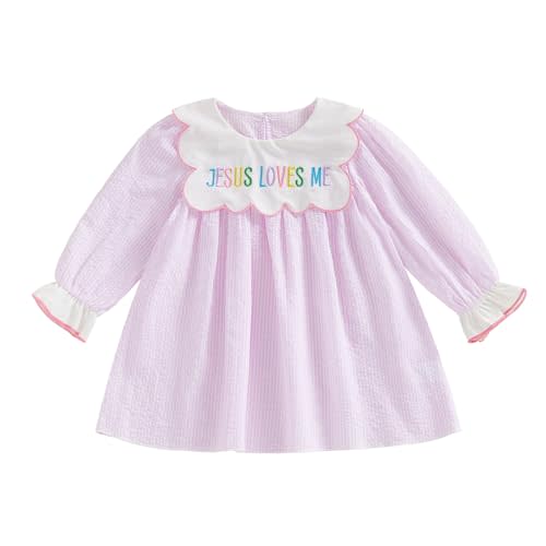 Toddler Baby Girl Dress Peter Pan Collar Long Sleeve A-line Dresses | Baby Girl Fall Winter Dress, for Church, Birthday, Christmas, Valentines day