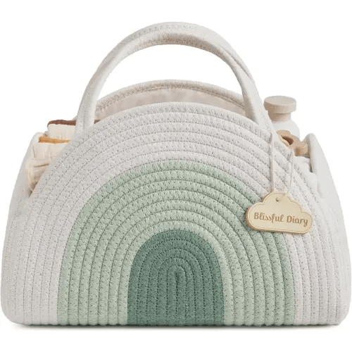 Blissful Diary Baby Diaper Caddy Organizer, Cotton Rope Diaper Caddy Basket, Large Storage Basket for Newborn Boys and Girls, Gift for Baby Shower List, Newborn Essentials, Mint Rainbow
