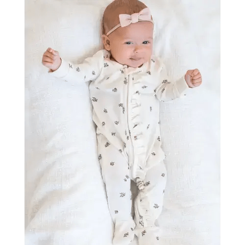 Neve Ruffle Zipper Footie - Purple + Mauve