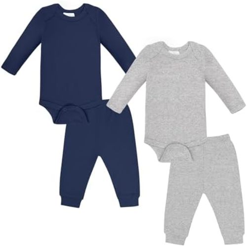 3-6 months, Comfort Baby Outfit Set: Soft Bodysuits and Pants Layette Set, 4-Piece Unisex Baby Clothes Gift for Boys Girls