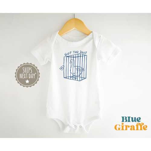Got Too Silly Baby Onesie® - Silly Goose Baby Clothes - Funny Meme Baby Bodysuit - Cute Goose Natural Baby Onesie®