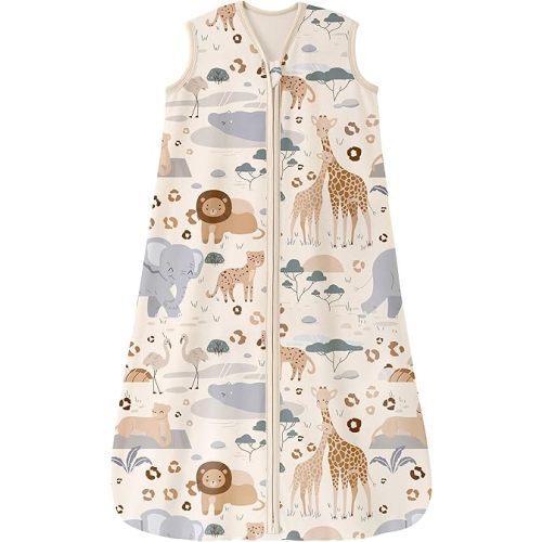 Baby Sleep Sack 0-6 Months 100% Cotton Lightweight 0.5 TOG Wearable Blanket Baby Sleep Bag with 2-Way Zipper for Newborn Infant Apricot Elephant