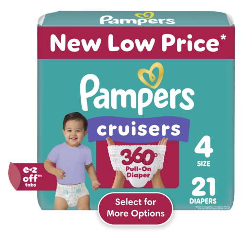 Pampers Cruisers 360 Diapers, Size 4, 21 Count, Hypoallergenic, Leakproof Fit