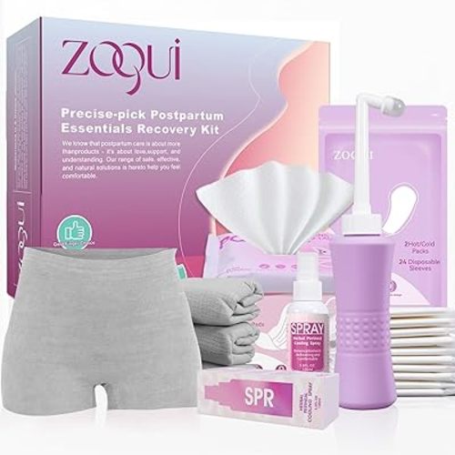 20 Pcs Mom Postpartum Essentials Recovery Kit, Hospital Bag Must Haves for New Mom, Postpartum Pads, Peri Bottle, Cooling Spray, Perineal Soothing Liners, Disposable Underwear, Hot&Cold Packs(Set)