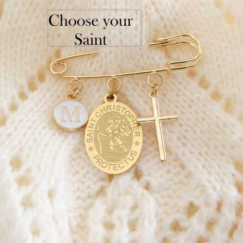 Choose Your Saint Personalized Baby Keepsake Pin: Catholic Baptism Gift, Newborn Jewelry Gift