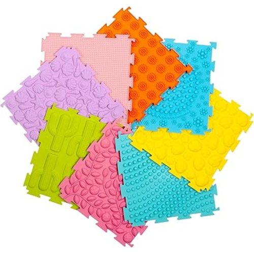 8 Pcs Sensory Mats, Sensory Tiles Puzzle Floor Mat for Kids Sensory Room Items，Different Patterns and Colors - Silicone Massage Orthopedic Mat for Children with Autism