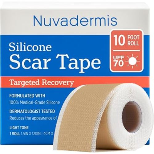 NUVADERMIS Silicone Scar Tape for Surgical Scars, 10 ft Roll, 1 Pack, Light