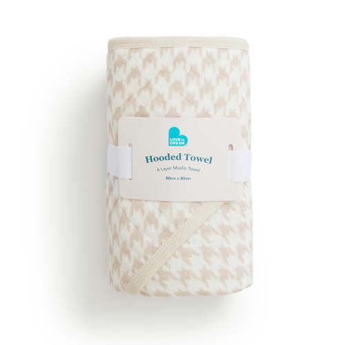 Hooded Towel Muslin Tan Houndstooth