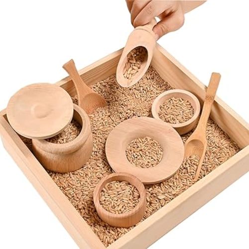 Sparkle Race Sensory Bin Tools with Wooden Box Tray Montessori Toys for Toddlers, Waldorf Toys, Wooden Scoop Dish and Tongs for Kids, Montessori Kitchen for Sensory Table Fine Motor Learning Skills