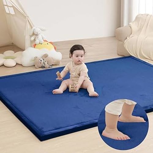Baby Play Mat for Floor,1.3" Thick Memory foam Tummy Time Mat,Soft Coral Velvet Nursery Rug,Extra Large Non Slip Crawling Mats for Toddlers,Infants,kids,Yoga,Tatami Style for Living Room(Royal Blue)