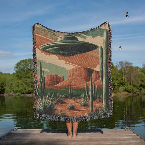 Southwestern UFO Tapestry Vintage Desert Woven Blanket Arizona Cactus Wall Hanging Retro American Western Wall Decor Rustic Boho Throw Gift