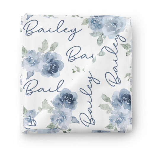 Bailey's Blue Floral Personalized Baby Name Swaddle