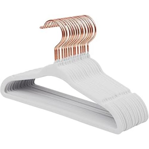 ManGotree Baby Velvet Hangers with 360° Swivel Rose Gold Hook, 10.95" Non-Slip Toddler Hangers, Ultra Thin Space Saving Children's Clothes Hanger, 15 Pack (White)