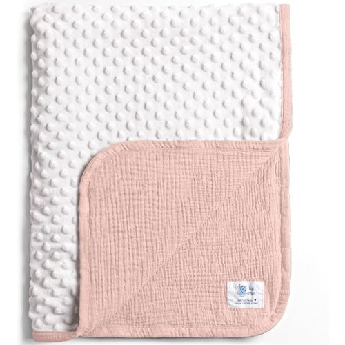 lulumoon Baby Blanket for Newborn Receiving: Minky Dot & Muslin Lightweight - Thermal Blanket Gift for Baby Shower & Hospital Welcoming 30"x40"(Pink)