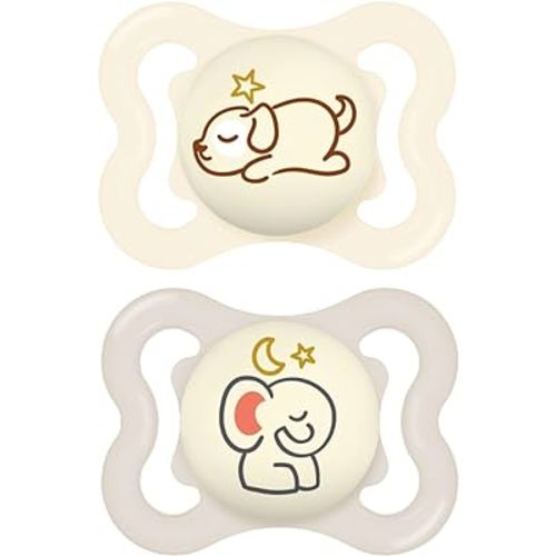 MAM Supreme Night Baby Pacifier, for Sensitive Skin, Patented Nipple, 2 Pack, 0-6 Months, Unisex