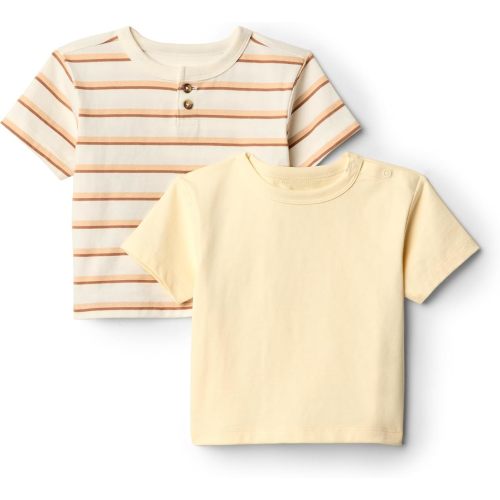 Amazon Essentials Baby Boys' Baby Boys and Toddler 2-Pack T-Shirts, Pale Yellow/Stripe, 18 Months