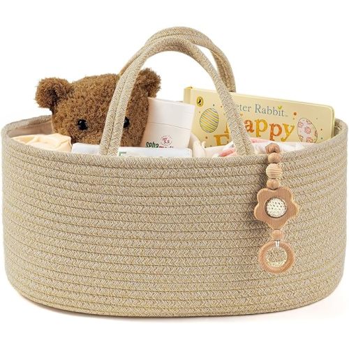 Diaper Caddy Organizer, Empty Gift Basket for Newborn Essentials, Baby Storage Basket, Stylish Gift Bag for Baby Shower, Boys and Girls – Large, Oatmeal